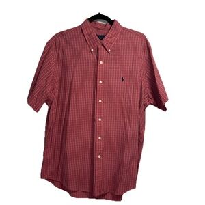 Ralph Lauren Button Up Shirt Men's XL Red Green Plaid Short Sleeve Pony‎ Dress